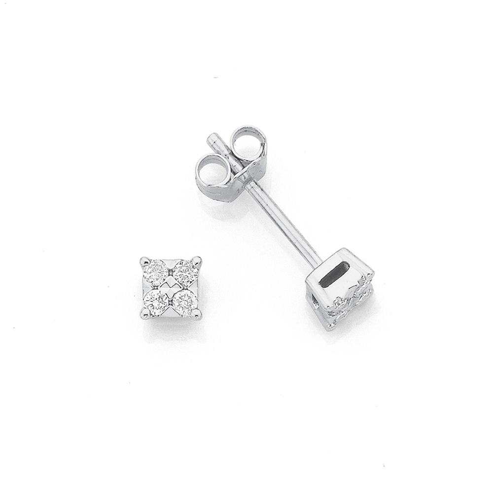 18ct White Gold Diamond Square Stud Earrings