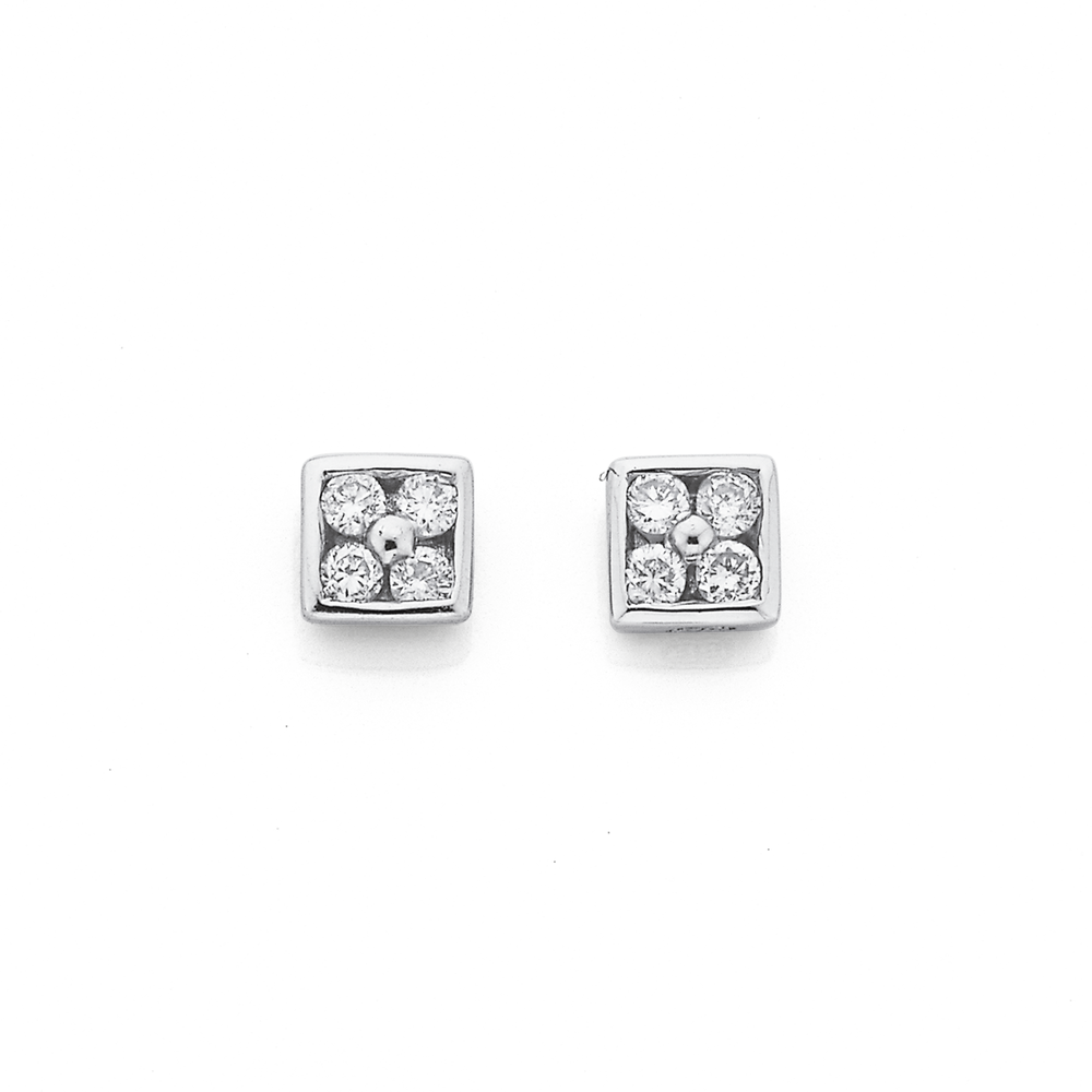 9ct White Gold Diamond Square Stud Earrings TDW=.10ct Earrings