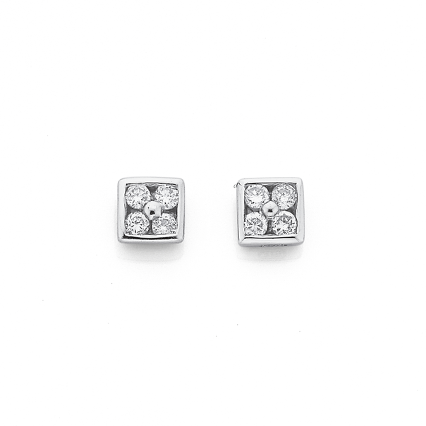 9ct White Gold Diamond Square Stud Earrings TDW=.10ct | Earrings