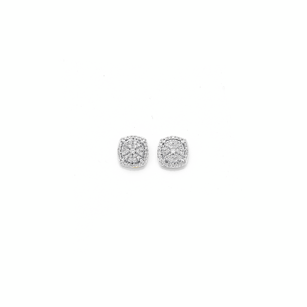 9ct Yellow Gold Diamond Cushion Shape Stud Earrings