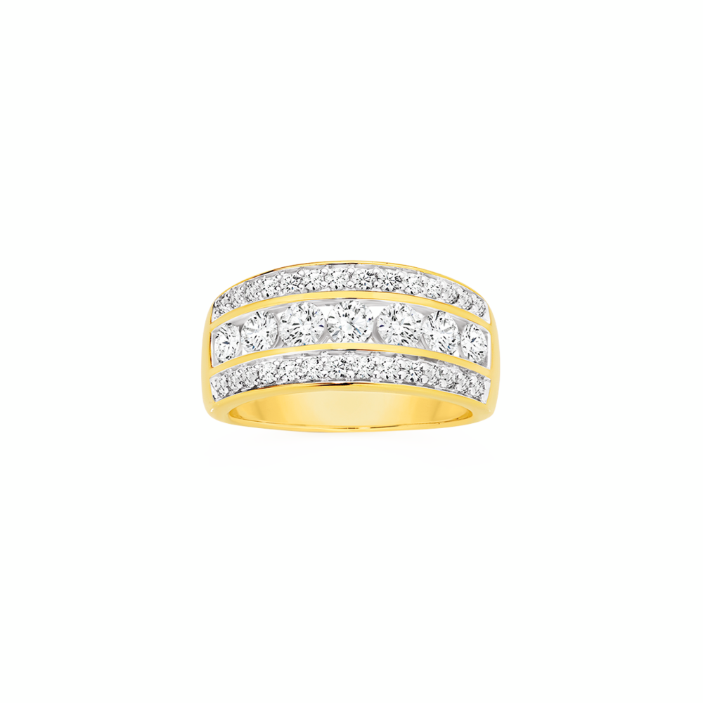 Alora 10ct Gold 1 1/2 Carats TW Lab Grown Diamond Three Row Dress Band