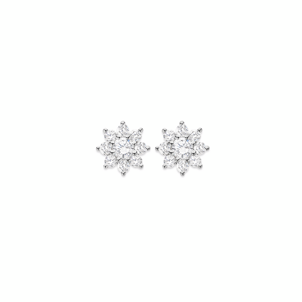 Alora 10ct Gold 1 Carat TW Lab Grown Diamond Flower Cluster Stud Earrings
