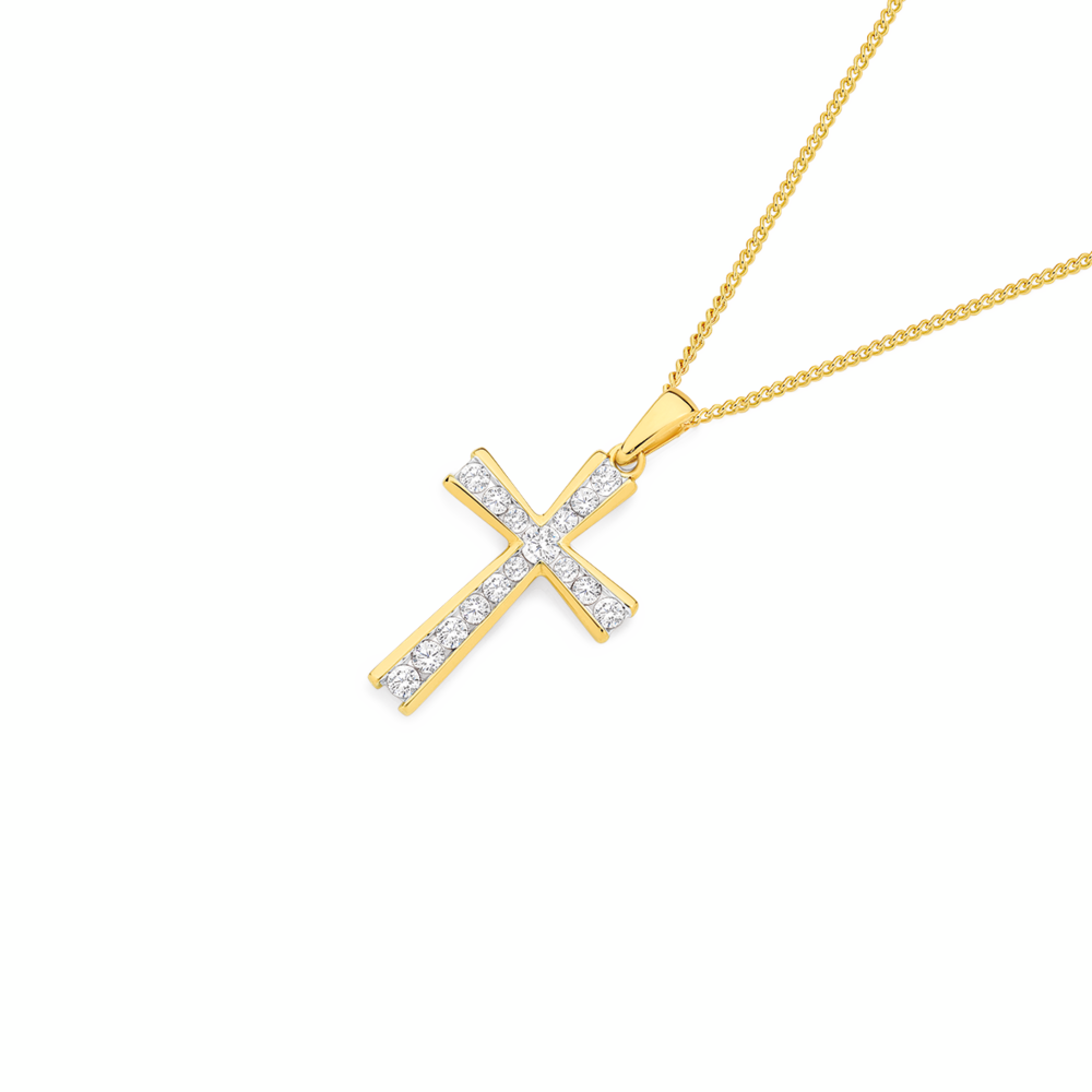 Alora 10ct Gold 1/2 Carat TW Lab Grown Diamond Cross Pendant