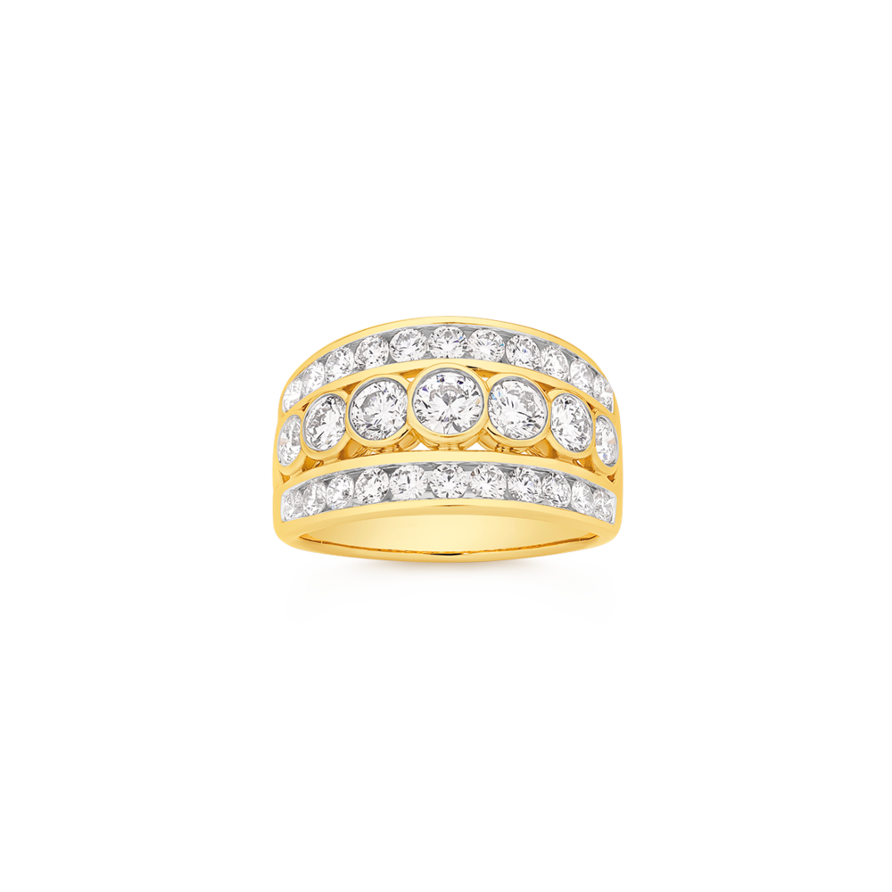 Alora 10ct Gold 2 Carats TW Lab Grown Diamond Bezel Three Row Band
