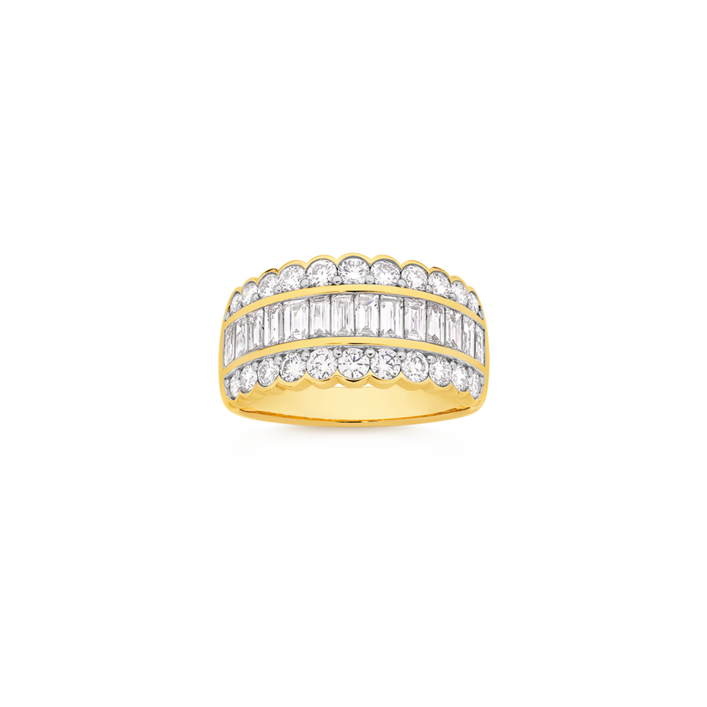Alora 10ct Gold 2 Carats TW Lab Grown Diamond Three Row Band