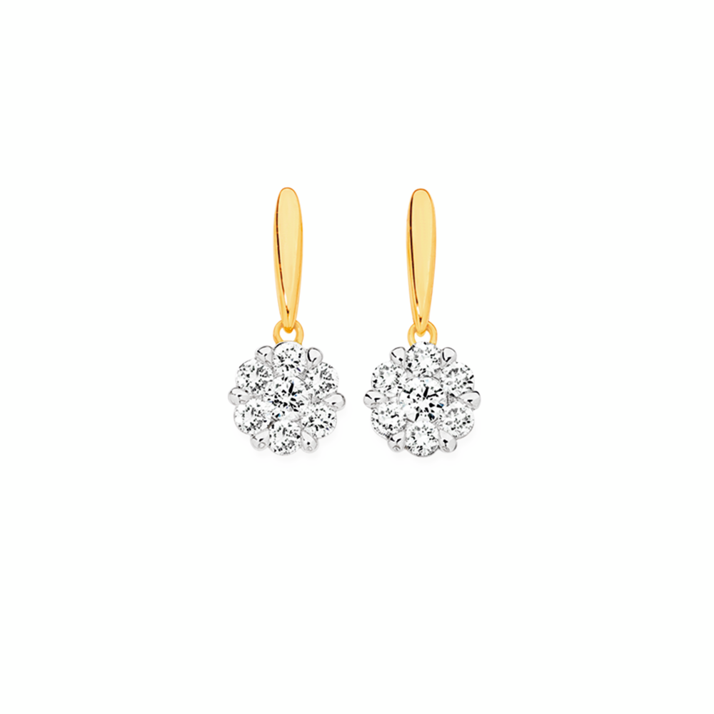 Alora 10ct Gold 3/4 Carat TW Lab Grown Diamond Flower Cluster Drop Stud Earrings