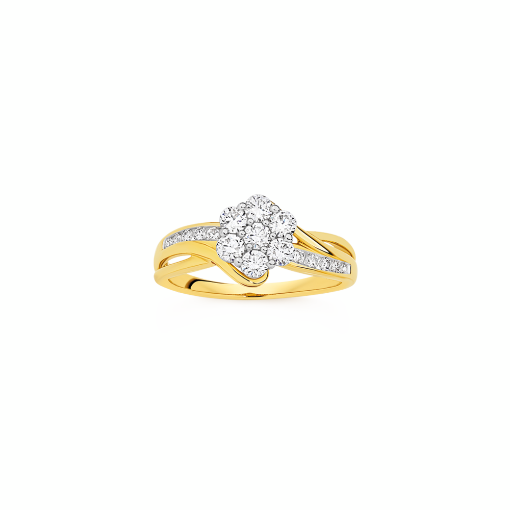 Alora 9ct Gold 3/4 Carat TW Lab Grown Diamond Flower Cluster Ring