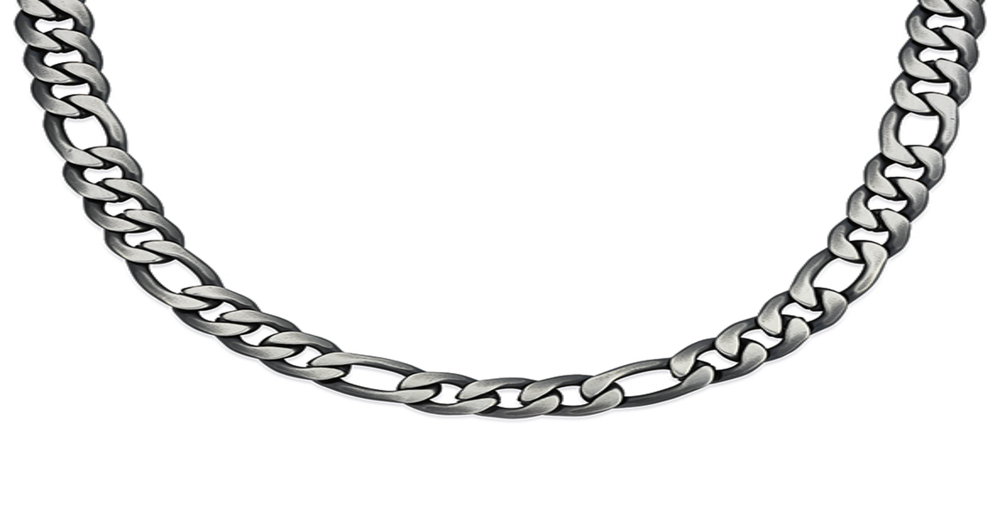 Chisel Stainless Steel 65cm Gunmetal 3+1 Figaro Chain in Black Prouds