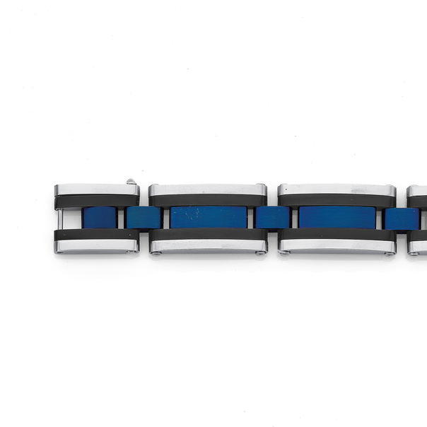 Chisel Stainless Steel Blue And Black Plate Bar Bracelet