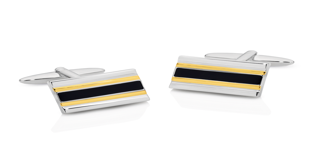 Chisel Stainless Steel, Gold And Black Tone Cufflinks in Gold Prouds