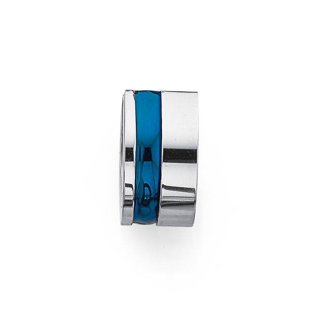 Chisel Stainless Steel With Blue Line Centre Huggie Single in Blue | Prouds