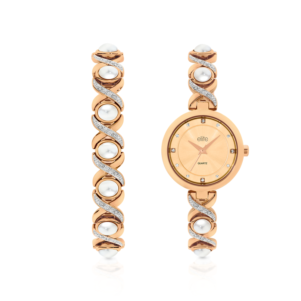 Elite Ladies Watch Bracelet Set in Rose Prouds