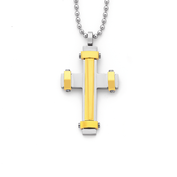 Gold Plate Steel Fancy Cross Pendant