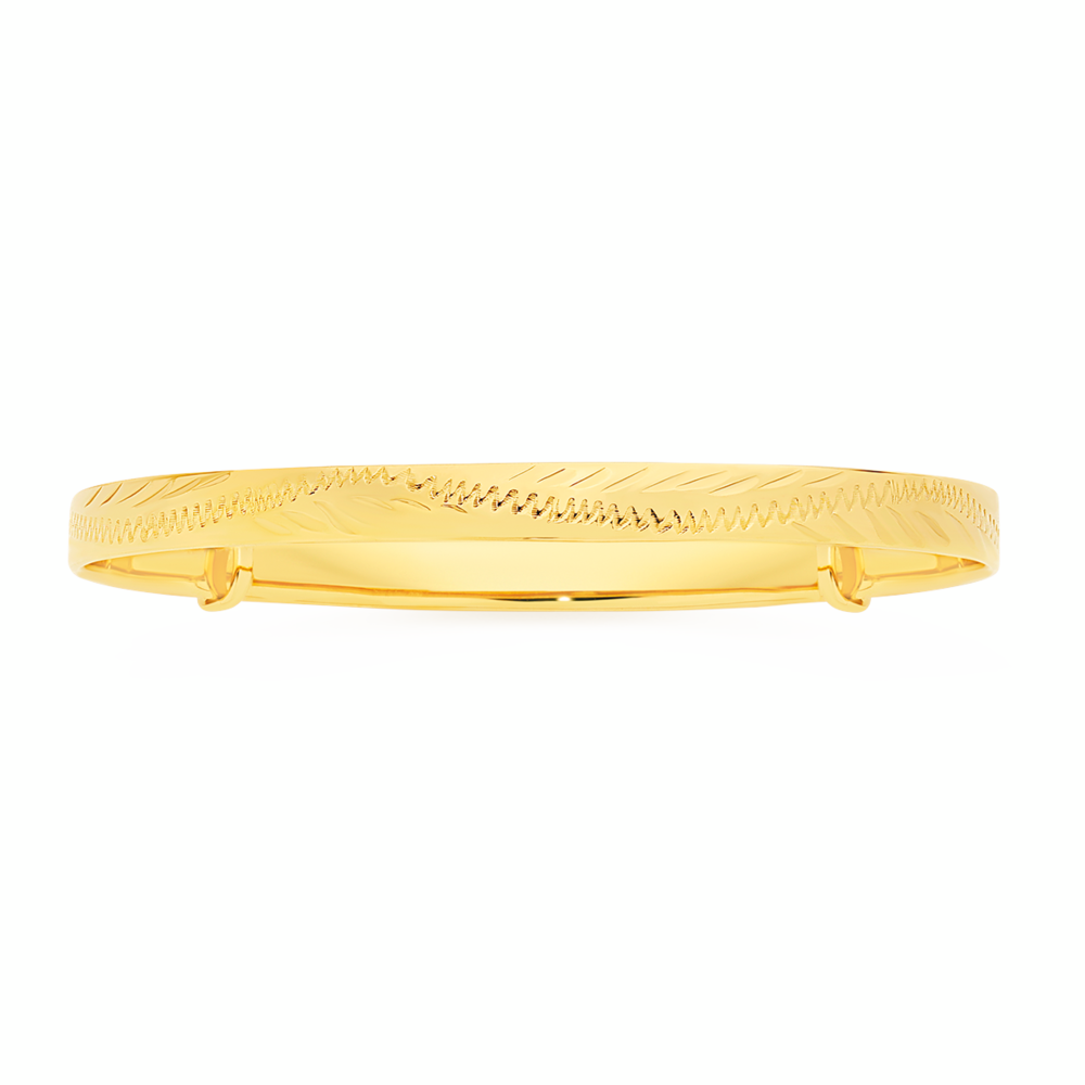 Gold Plated Silver 45mm Oval Engraved Expandable Kid's Bangle