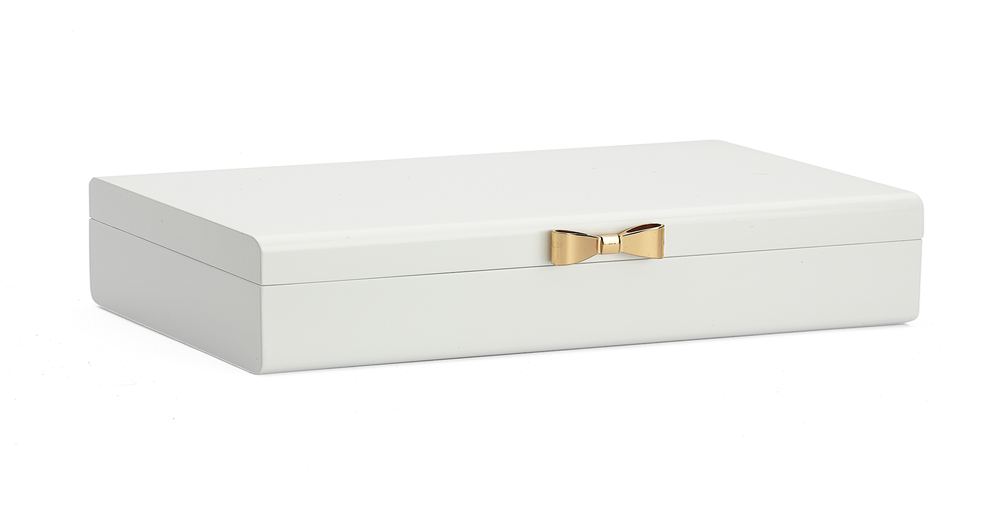 Harlow White Jewellery Box With Gold Tone Bow Prouds
