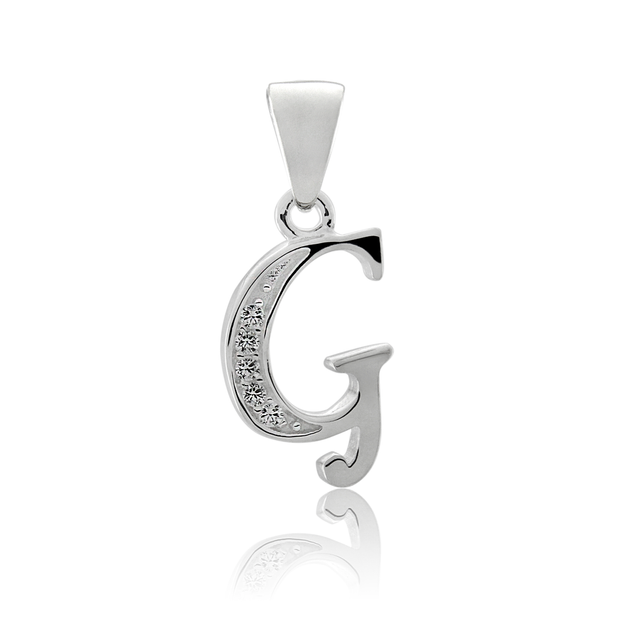 Initial G Letter Pendant In Sterling Silver With Cz in White | Prouds