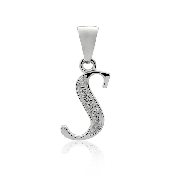 Initial S Letter Pendant in Sterling Silver with CZ