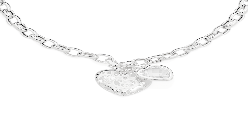 Italian Made Sterling Silver Filigree Heart And Cubic Zirconia Heart ...