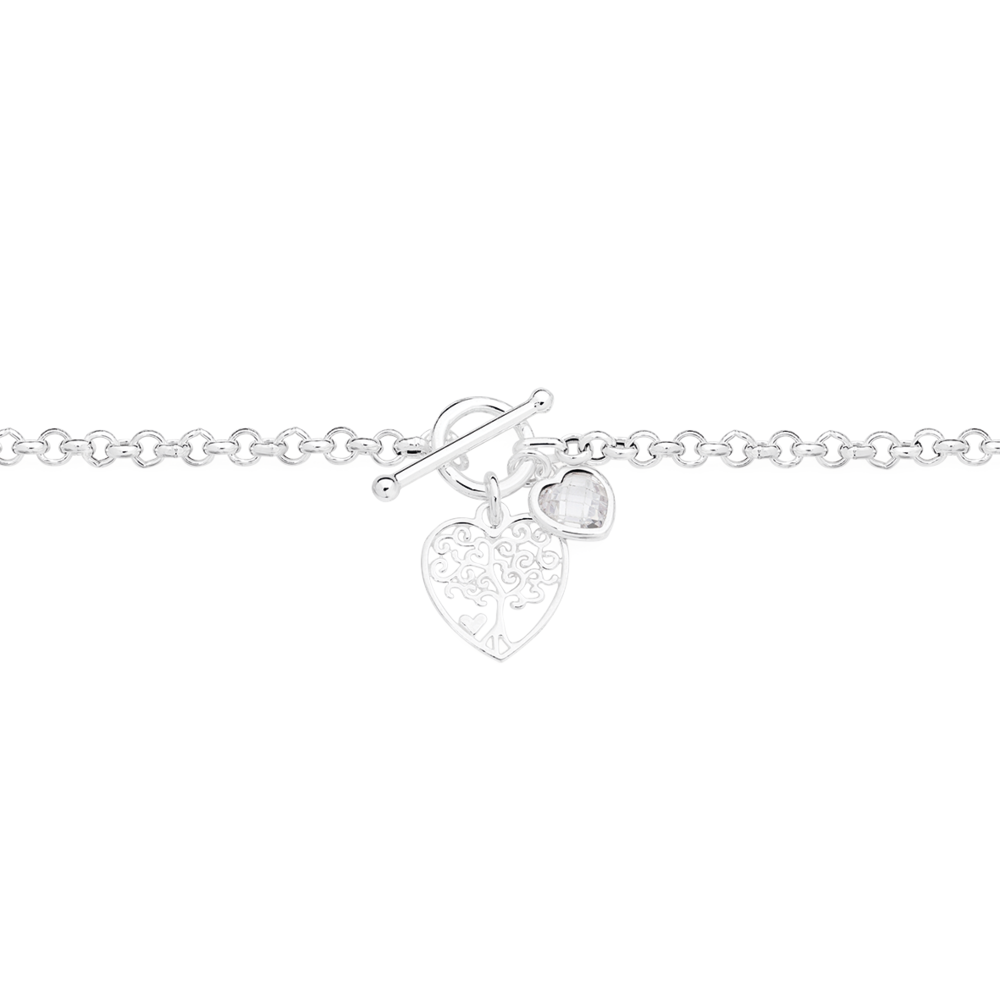 Silver 24+2cm Singapore Heart Charm Anklet | Prouds