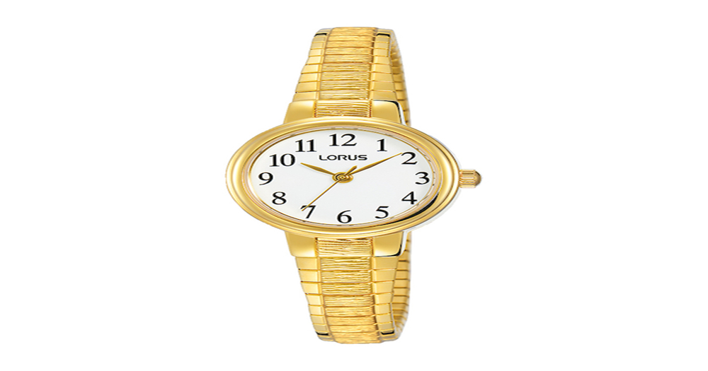 Wristwatch Gold Stretch Band Watch Gold Large Face Easy To Read