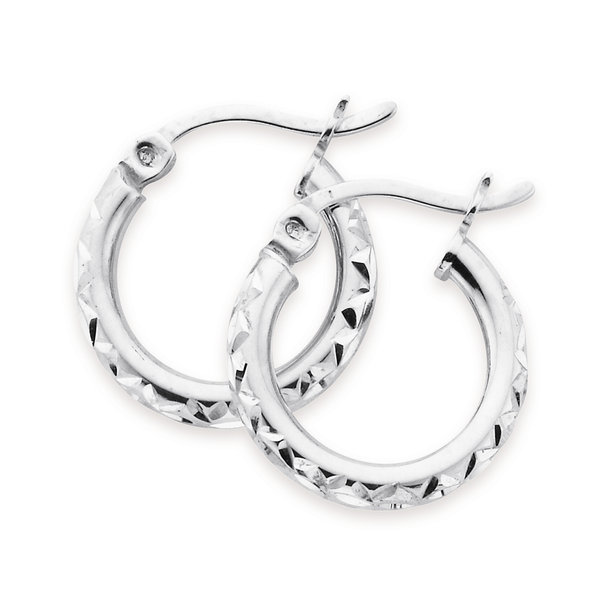 Silver 12mm Diamond Cut Hoop Earrings