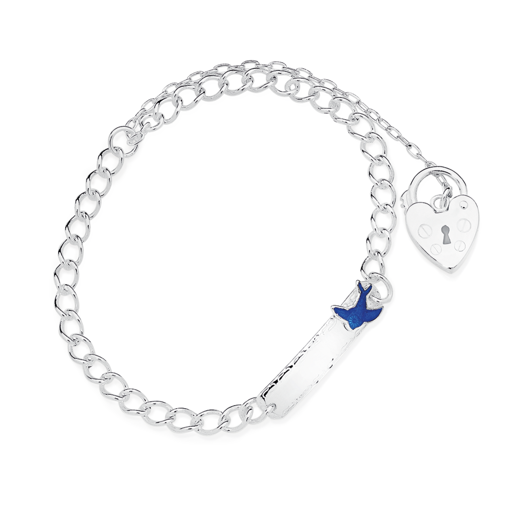 Bracelet Bluebird ID for child in Sterling Silver or yellow Gold engraved  with name