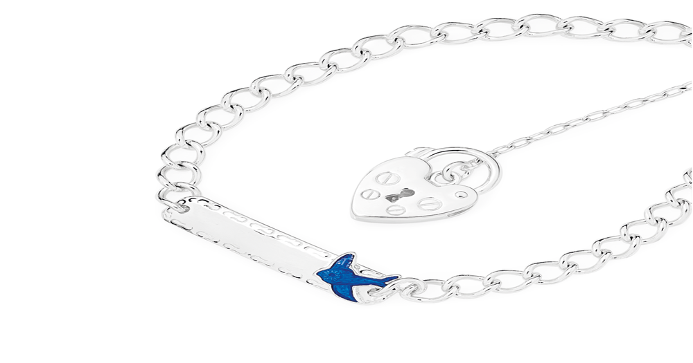 Silver 14cm Curb Bluebird Id Padlock Bracelet Prouds