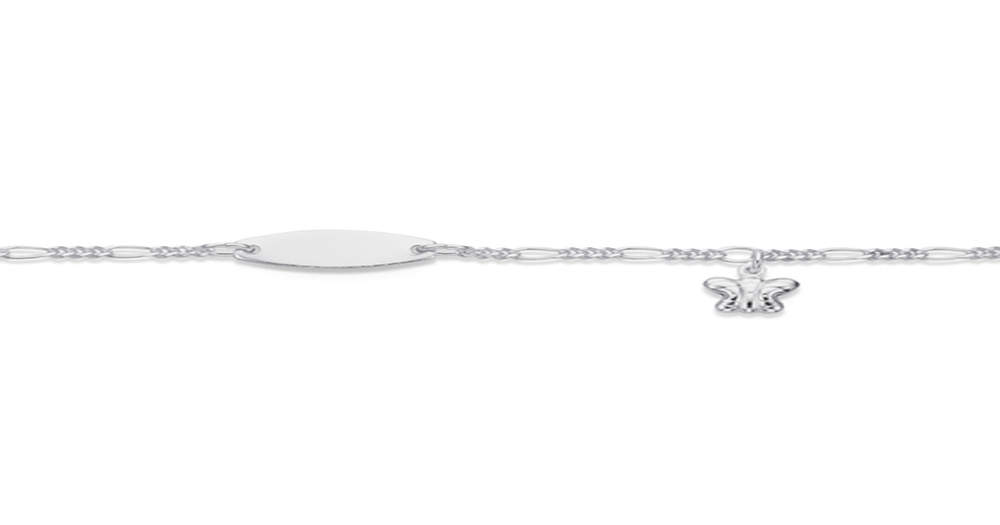 Silver 15.5cm Figaro 3+1 Butterfly Charm Id Bracelet Prouds