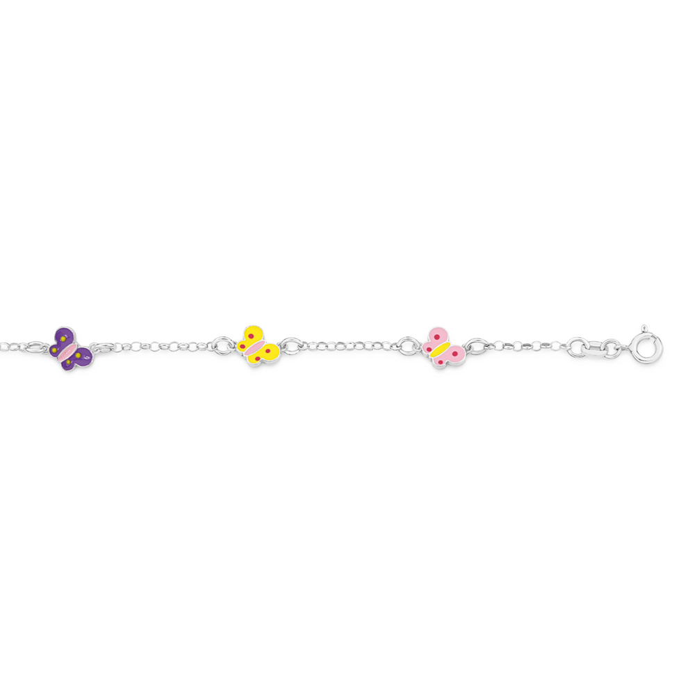 Silver 15cm Belcher Enamel Butterfly Charms Bracelet