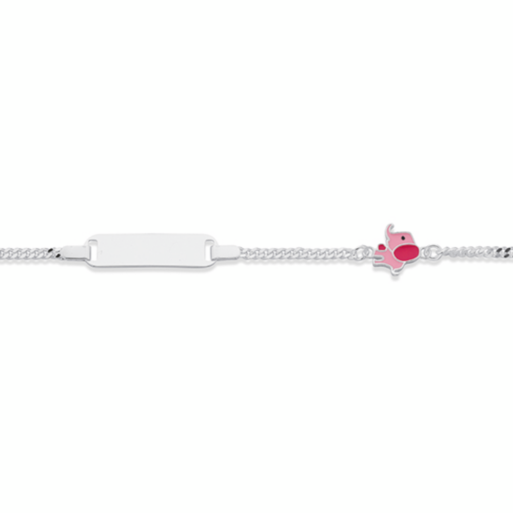 Silver 16cm Solid Curb Pink Elephant Charm Identity Bracelet