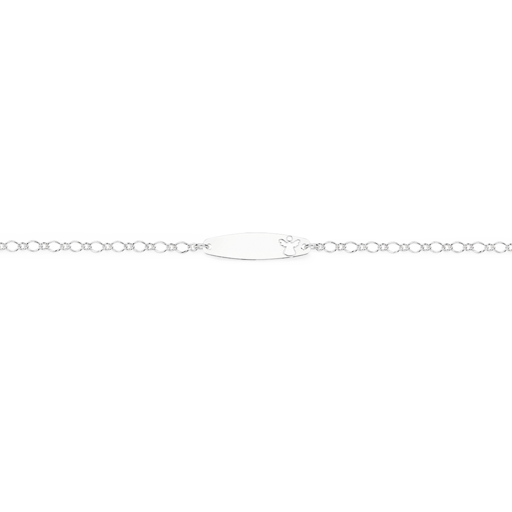 Silver 16cm Solid Figaro 1+1 Oval Angel ID Bracelet