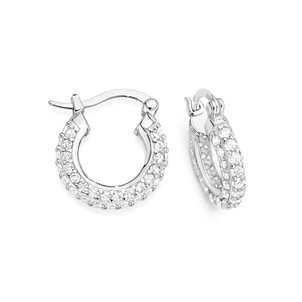 Silver 16mm Cz Encrusted Hoops in Clear Prouds - Main Image
