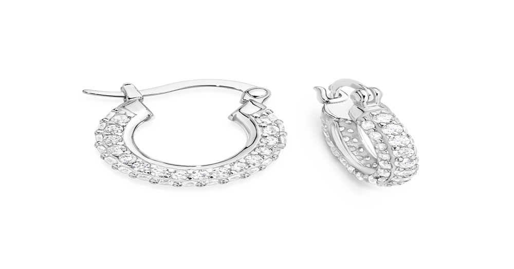 Snow White Enamel CZ Hoops main image 1