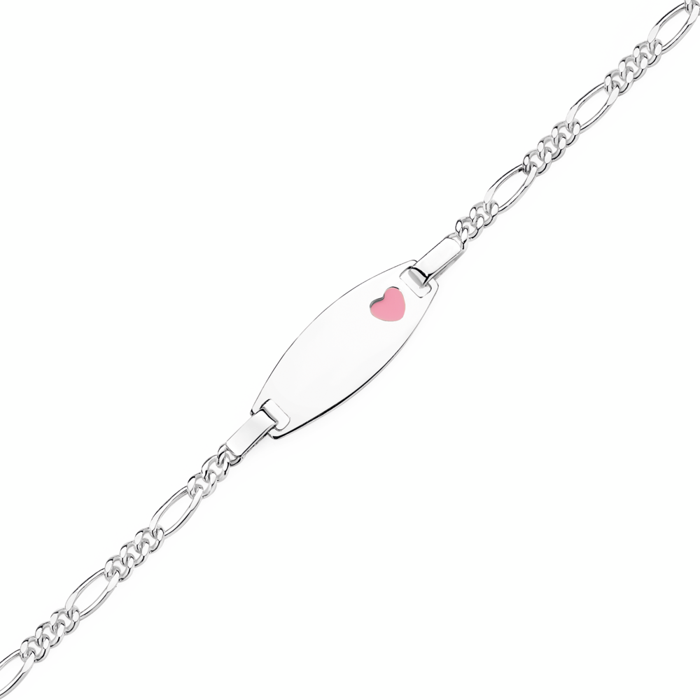 Silver 17.5cm Figaro 3+1 Heart Enamel Charm Oval Identity Bracelet