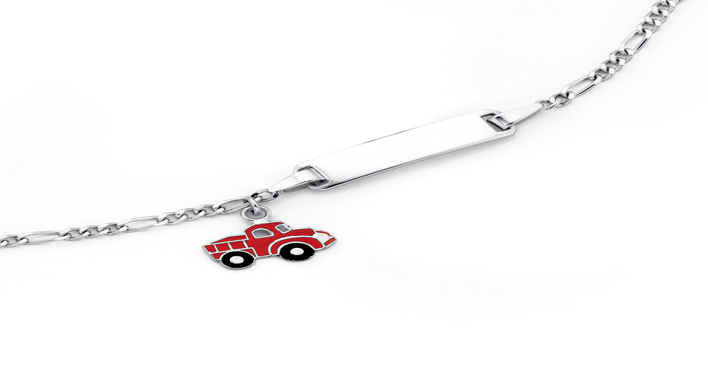 Silver 17cm Figaro 3+1 Truck Charm Id Bracelet Prouds