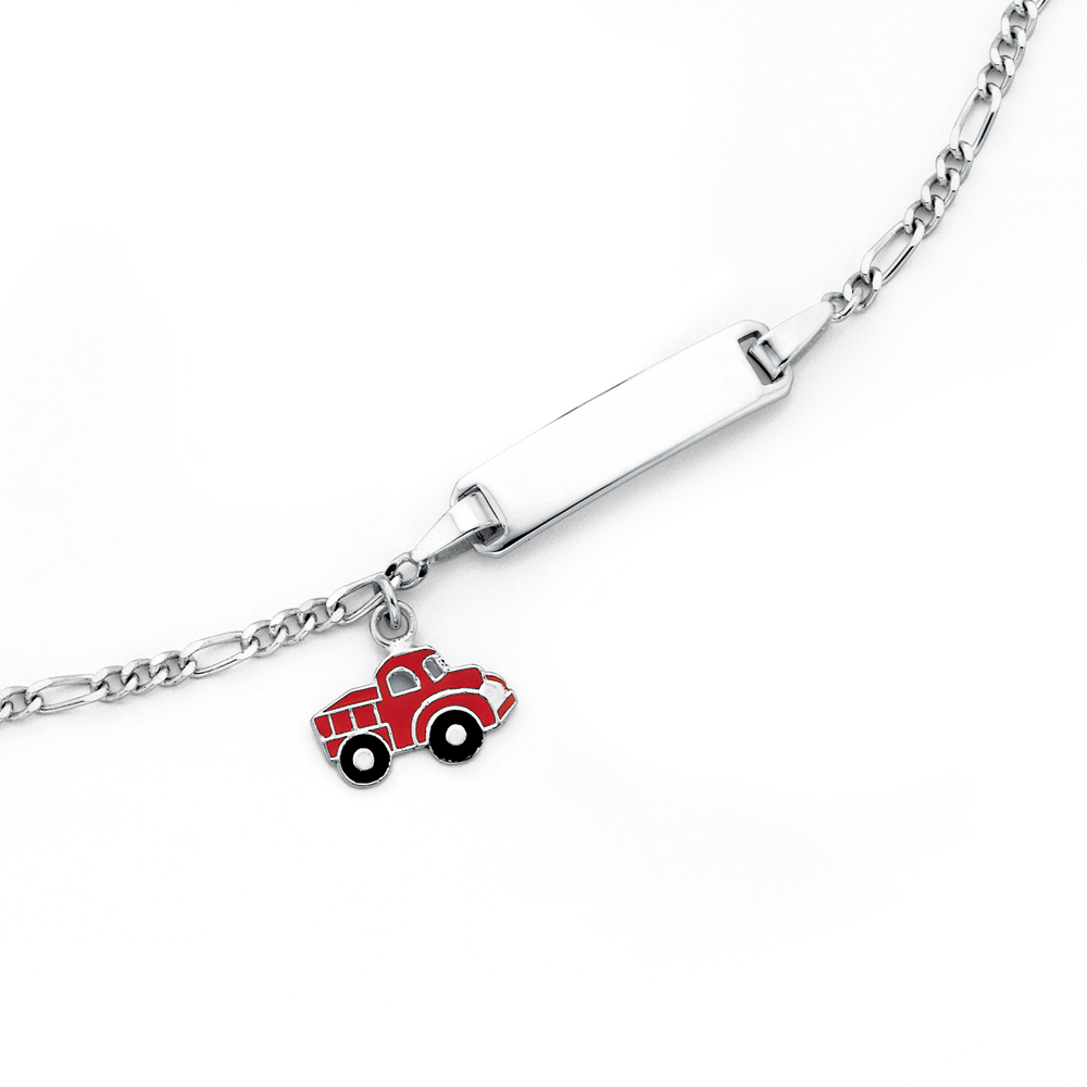 Silver 17cm Figaro 3+1 Truck Charm ID Bracelet