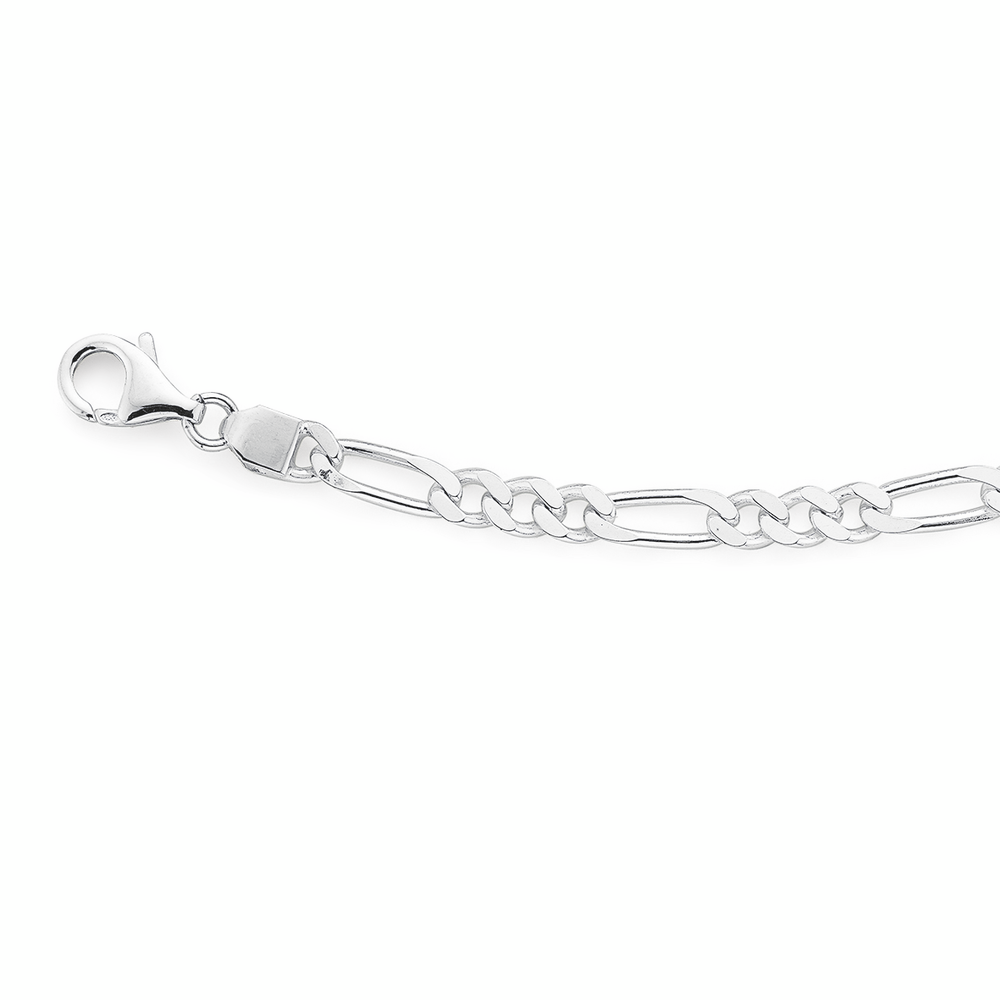 Silver 19cm 3+1 Figaro Bracelet 