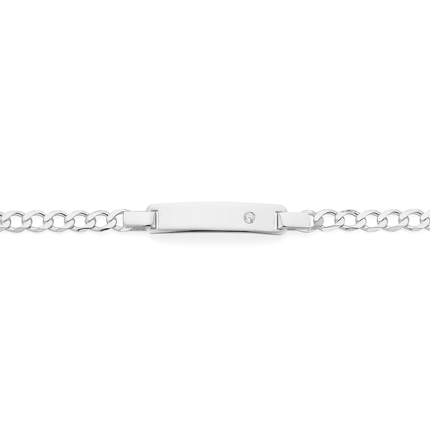 Silver 19cm Cubic Zirconia Id Bracelet