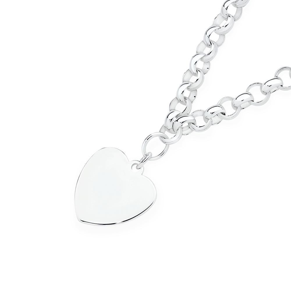 Silver 19cm Heart Disc Belcher Bracelet