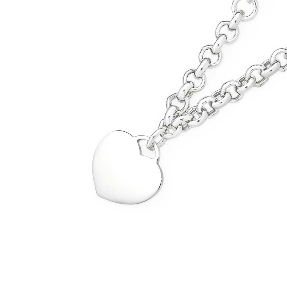 Silver 19cm Heart Disc Belcher Bracelet - Made In Italy