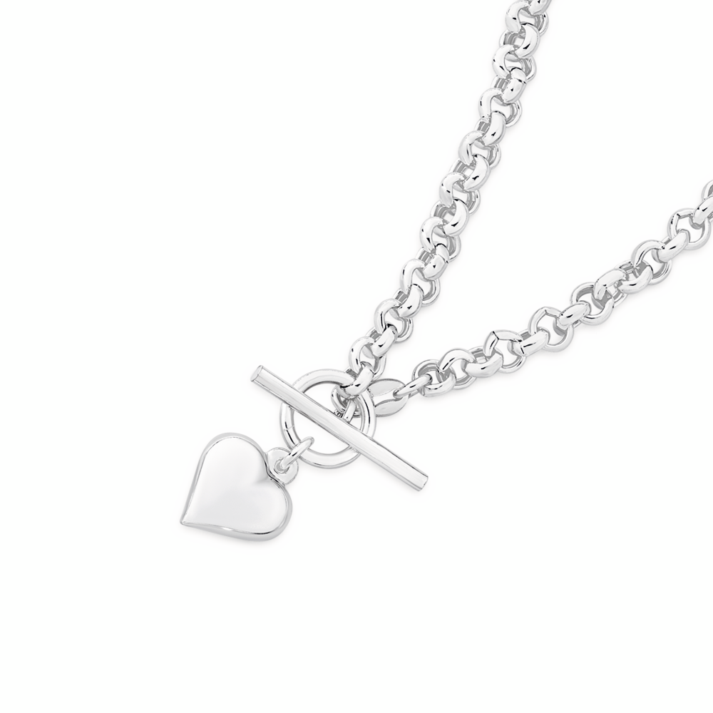 Silver 19cm Heart Fob Belcher Bracelet - Made In Italy