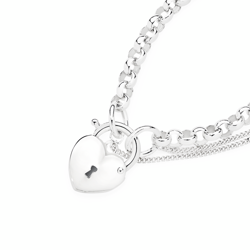 Silver 19cm Solid Padlock Bracelet - Made In Italy