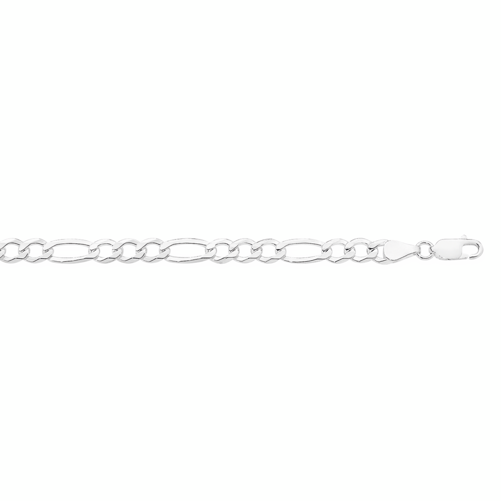 Silver 20cm Solid Figaro 3+1 Bracelet