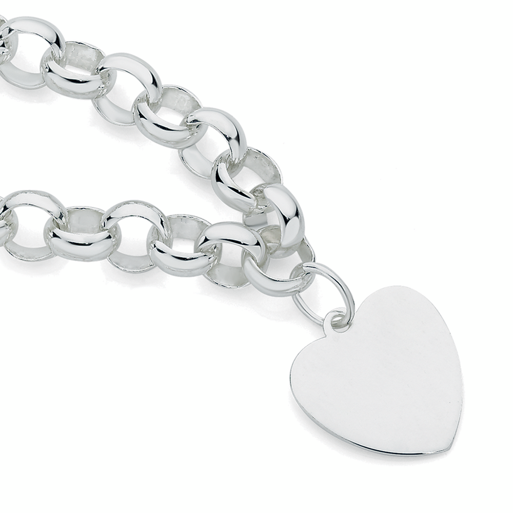 Silver 20cm Solid Heart Disc Belcher Bracelet