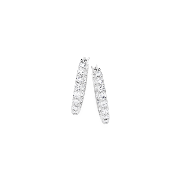 Silver 20mm CZ Claw inside Out Hoops