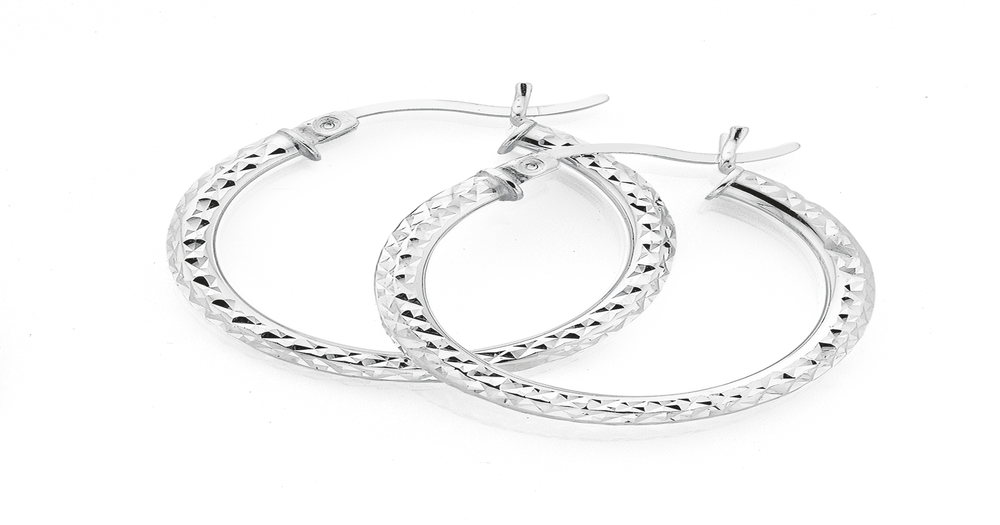 Silver 20mm Sparkly Hoop Earrings Prouds