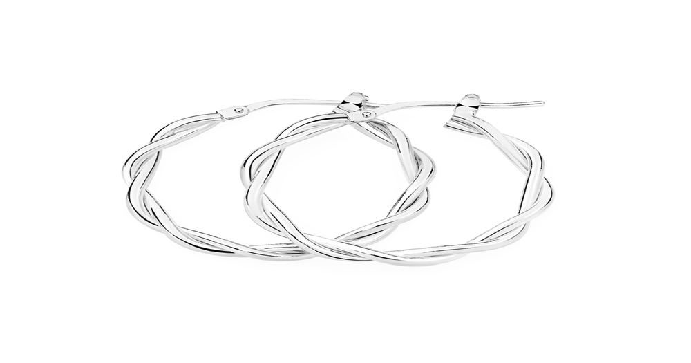 Silver 20mm Twist Hoop Earrings Prouds