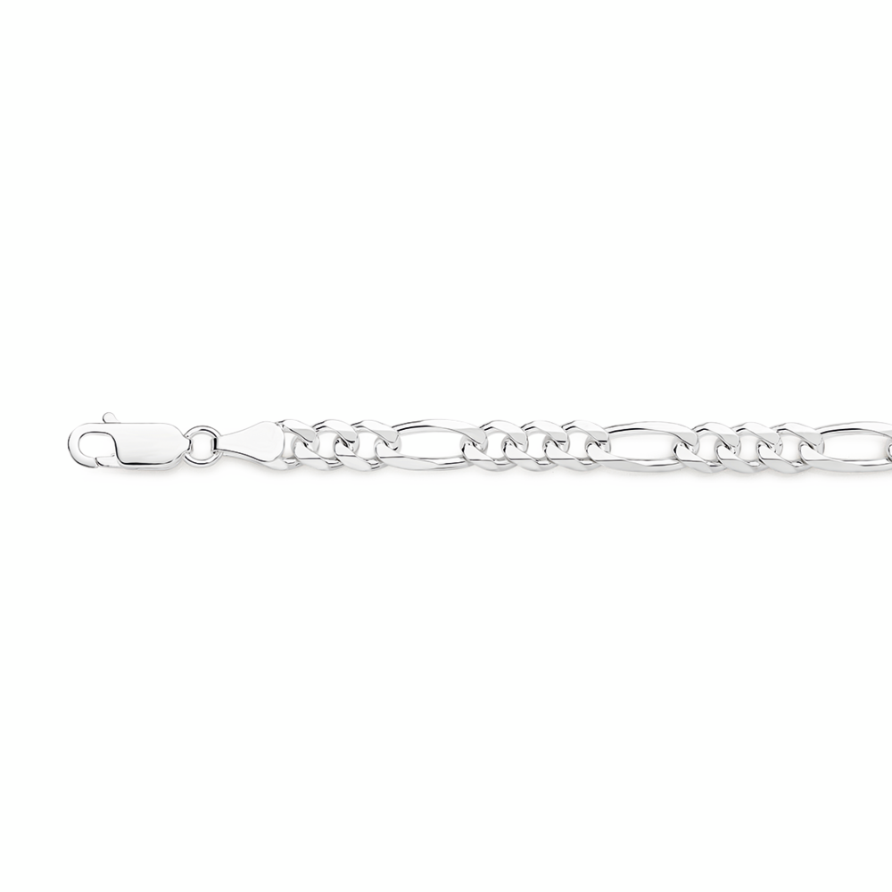 Silver 22cm Solid 3+1 Figaro Bracelet