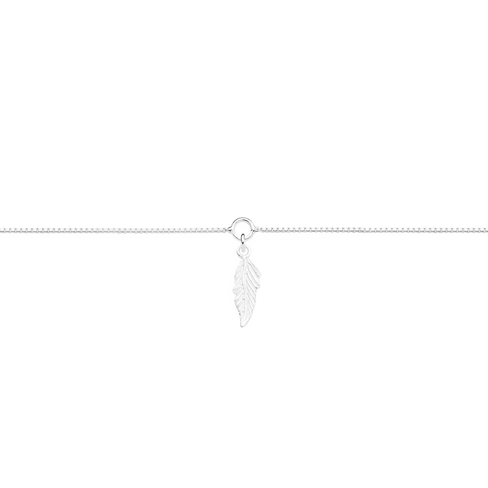 Silver 23+3cm Feather Charm Box Anklet