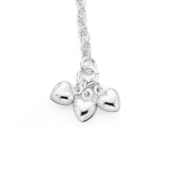 Silver 25cm Rope Anklet With 3 Hearts
